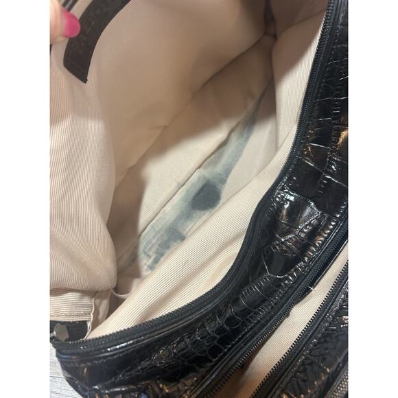 Vintage Ladies Talbots Black Leather & Gray Cloth Shoulder Bag Purse - Picture 9 of 11